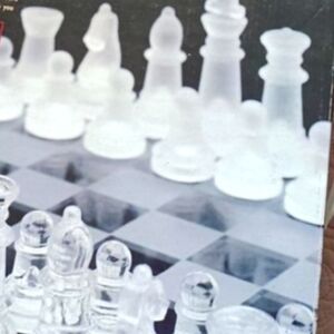 5 in 1 Chess Checkers Backgammon Domino Cards Frosted & Clear Glass pc's, Boards